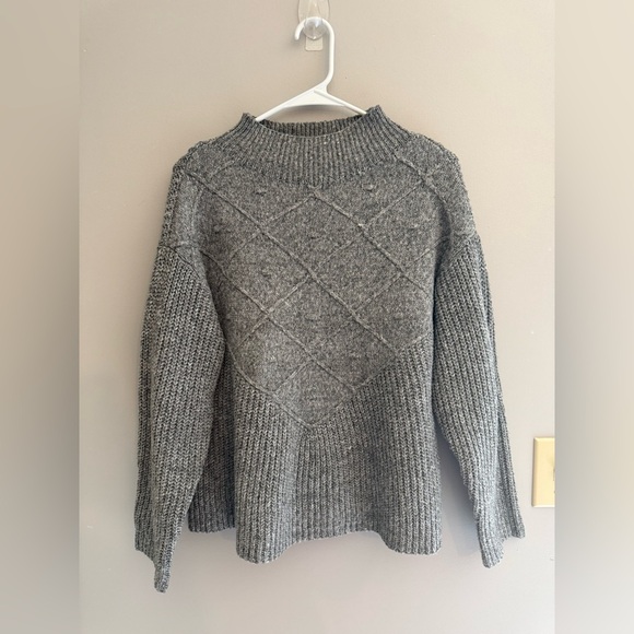 Cupid Chunky Knit Sweater Woman’s SZ S Grey Argyle High Neck Long Sleeve Winter - Picture 1 of 8